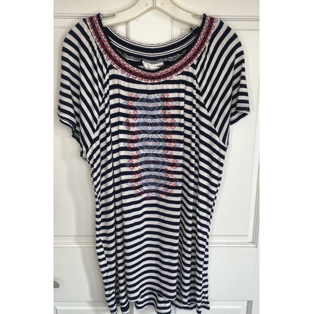 Christopher & Banks Women's Embroidered Smocked Top XL Nautical Coastal Preppy